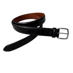 Coach Leather Belt Mens 38 Black Silver Buckle Dress Embossed Calfskin Preppy